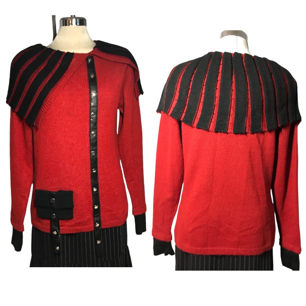 ESCALADE Paris Red and Black Embellishments Designer Sweater Size L/G